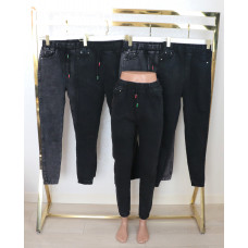 Джинси джогери жіночі утепленні щільним флісрм з зав'язками на поясі , S-2XL Золото