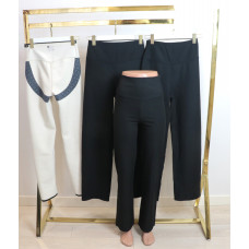 Лосини жіночі кльош в рубчик з високою талією чорні на щьльному флісі р. XXS-3XL Kenalin