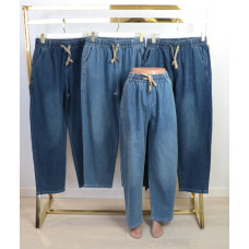 Трендові жіночі джинси МОМ р.5-8XL талія на резинці та шнурівці Ластівка