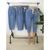 Бриджі-капрі жіночі джинсові БАТАЛ з потертостями р. 30- 36 Kenalin