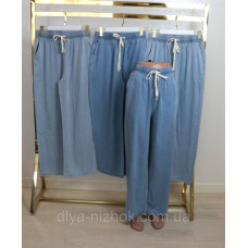 Полегшенні   жіночі  джинси палаццо    р.3-6XL  талія на резинці та шнурівці Kenalin