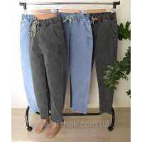 Джинси МОМ  жіночі демісезонні батал з зав'язками на поясі , р.30-36  Kenalin
