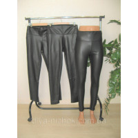 Лосини жіночі з екошкіри утеплені на байці норма із широким поясом розмір S/M-L/XL Kenalin