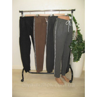 Жіночі лосини спортивного стилю на хутрі мікровелюр (плюш) з лампасом Ластівка