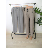 Штани жіночі зимові на хутрі  з дрібним геометричним узором з додаванням вовни  р.XL-5XL  Kenalin