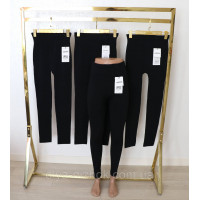 Зимові чорні безшовні лосини на хутрі  в рубчик з широким поясом  3ХL-6XL  Kenalin