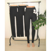 Зимові чорні безшовні лосини на флісі  в рубчик з широким поясом  3ХL-6XL  Kenalin