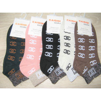 Стильні жіночі шкарпетки короткі кольорові з фарбовим принтом і люрексом CaisiQi