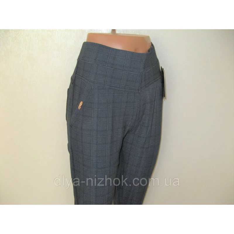 Купити Лосини жіночі, батальні XL — 8XL, в формі штанів, з кишенями в клітинку сірі ККО Польща оптом